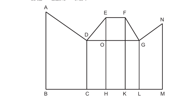 Diagram with points A, B, C, D, E, F, G, H, K, L, M, N, O forming connected right-angled segments